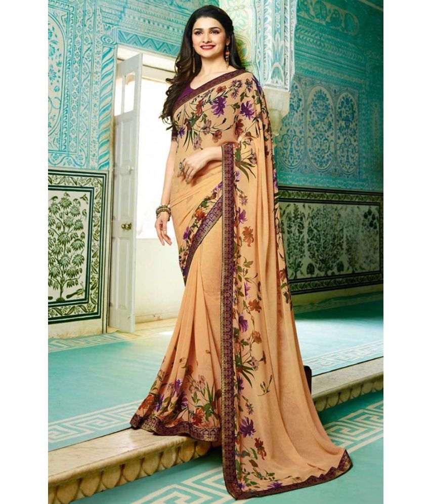     			Gazal Fashions Georgette Printed Saree With Blouse Piece - Peach ( Pack of 1 )