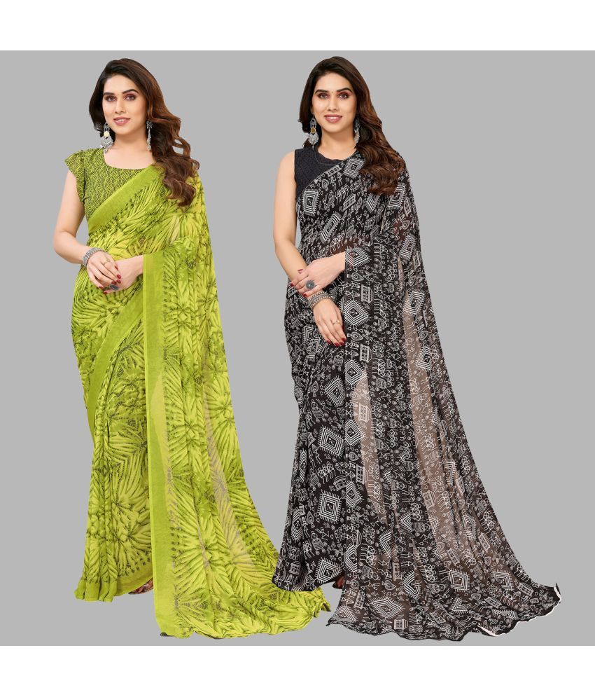     			Kashvi Sarees Georgette Printed Saree With Blouse Piece - Multicolor ( Pack of 2 )