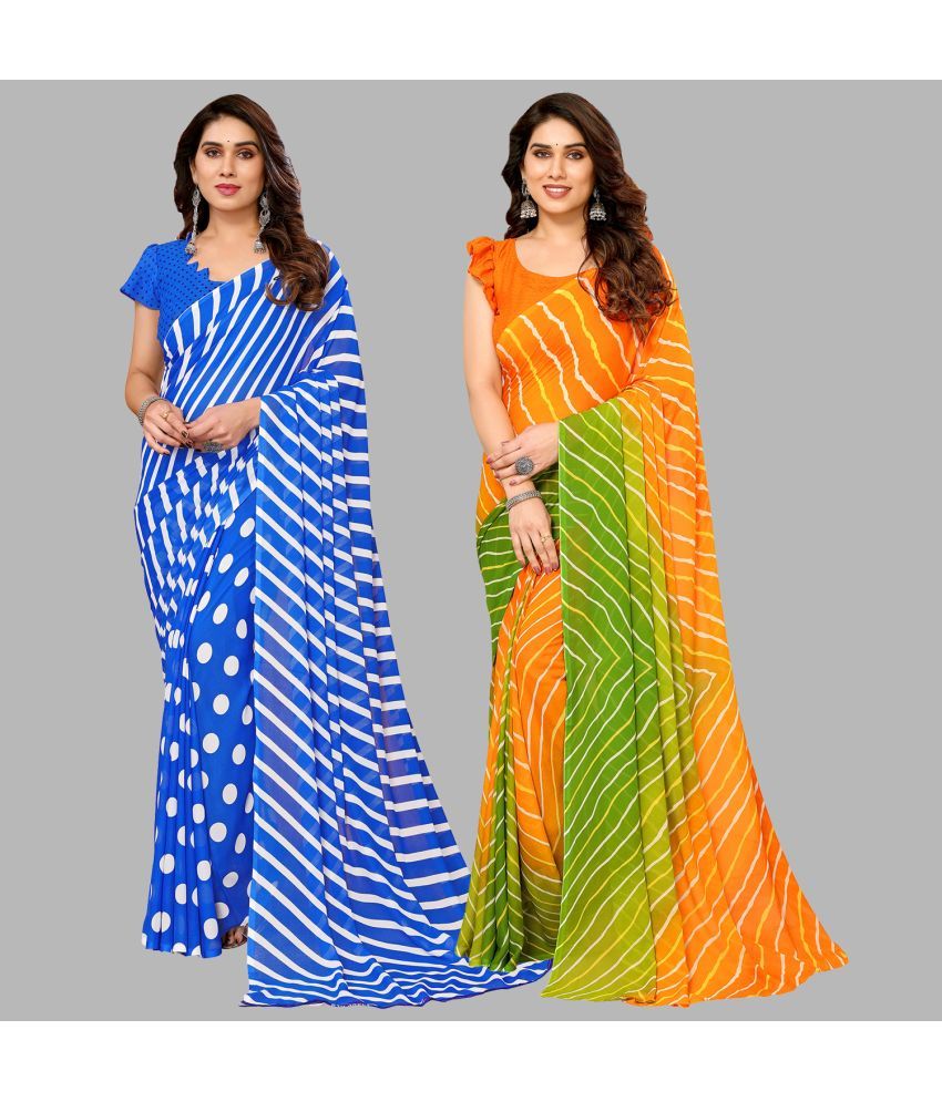     			Kashvi Sarees Georgette Printed Saree With Blouse Piece - Multicolor ( Pack of 2 )