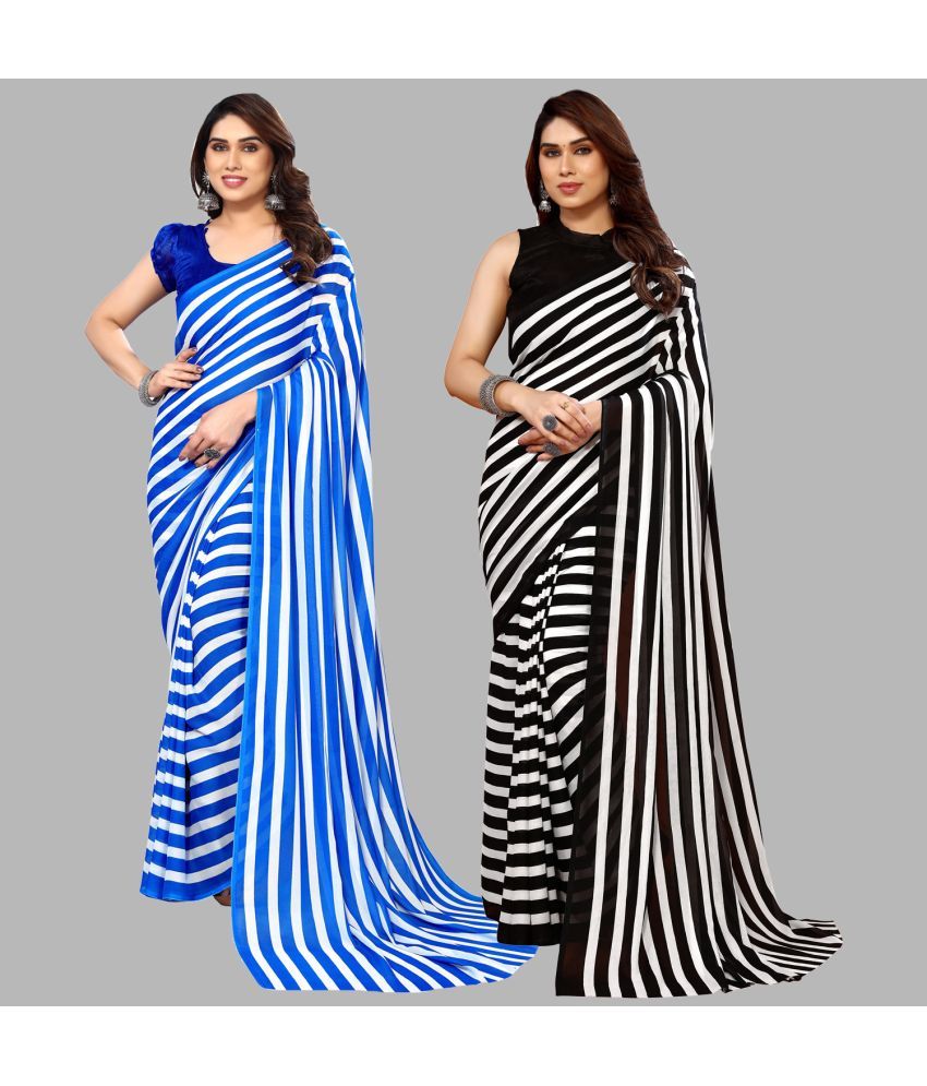     			Kashvi Sarees Georgette Printed Saree With Blouse Piece - Multicolor ( Pack of 2 )