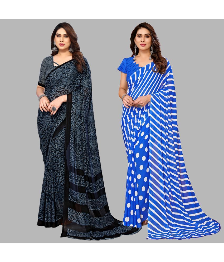     			Kashvi Sarees Georgette Printed Saree With Blouse Piece - Multicolor ( Pack of 2 )