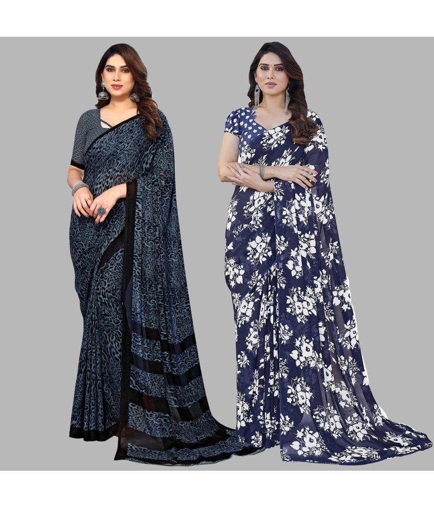     			Kashvi Sarees Georgette Printed Saree With Blouse Piece - Multicolor ( Pack of 2 )