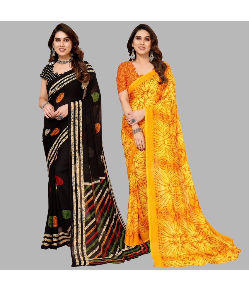     			Kashvi Sarees Georgette Printed Saree With Blouse Piece - Multicolor ( Pack of 2 )