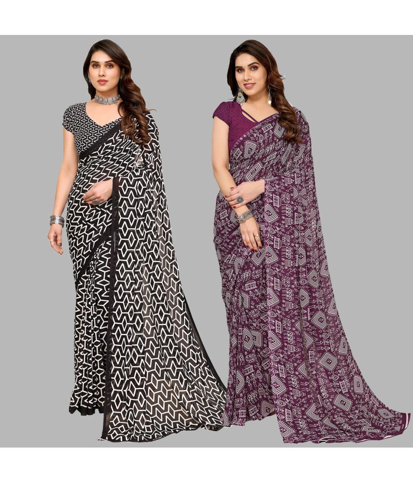     			Kashvi Sarees Georgette Printed Saree With Blouse Piece - Multicolor ( Pack of 2 )