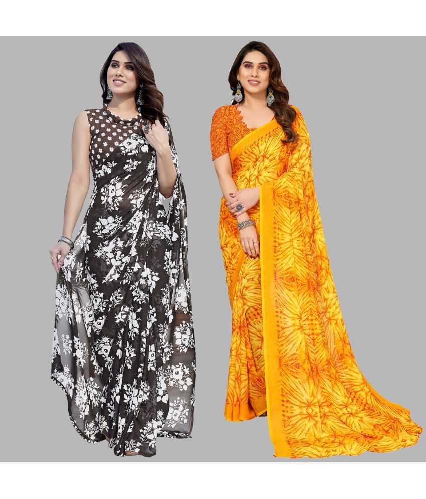     			Kashvi Sarees Georgette Printed Saree With Blouse Piece - Multicolor ( Pack of 2 )