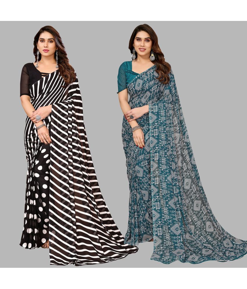     			Kashvi Sarees Georgette Printed Saree With Blouse Piece - Multicolor ( Pack of 2 )