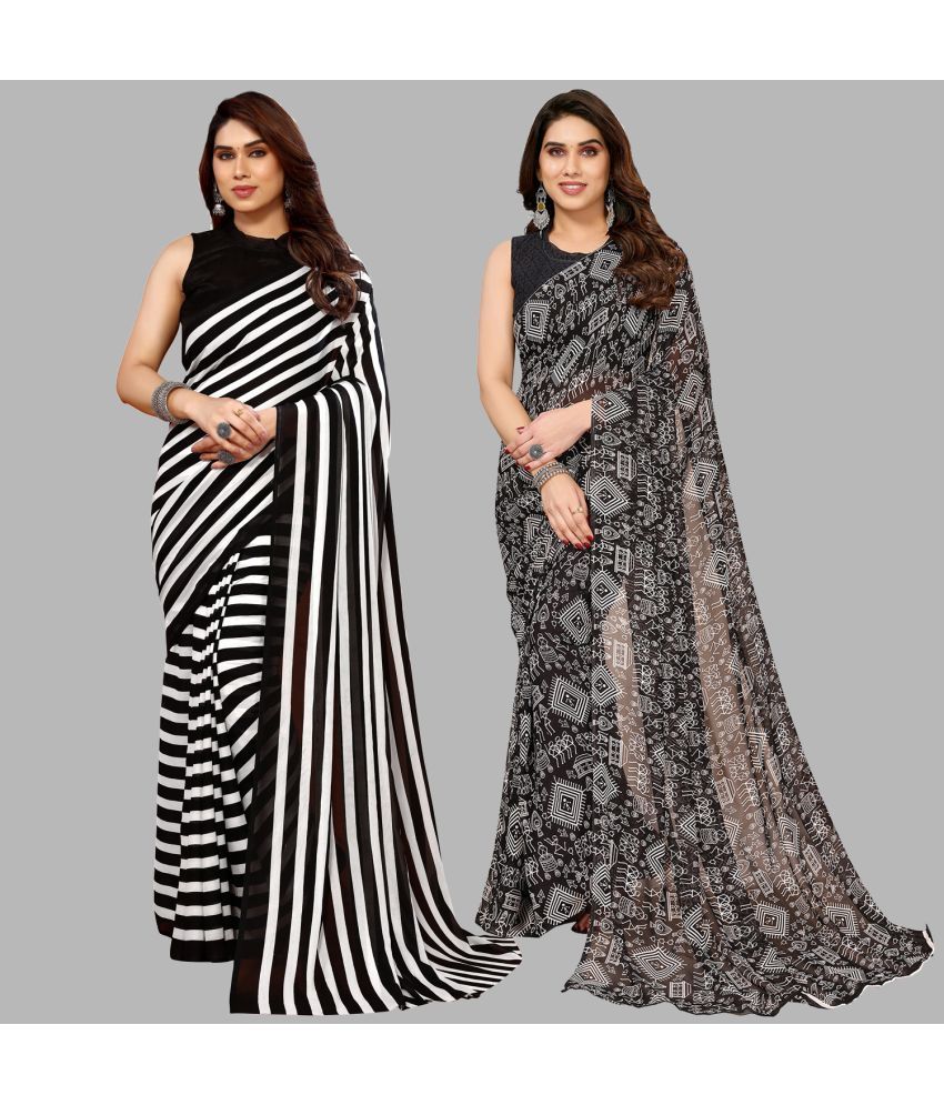     			Kashvi Sarees Georgette Printed Saree With Blouse Piece - Multicolor ( Pack of 2 )