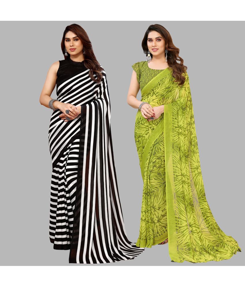     			Kashvi Sarees Georgette Printed Saree With Blouse Piece - Multicolor ( Pack of 2 )