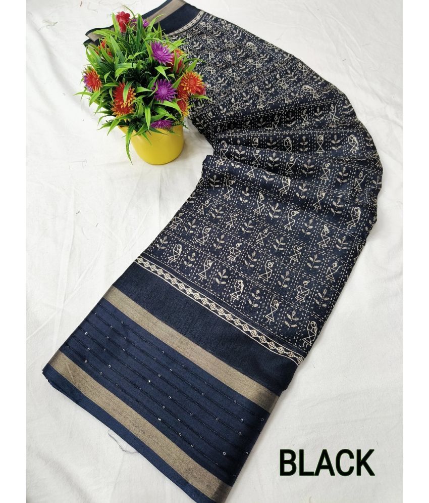     			NIKKARYA Silk Blend Woven Saree With Blouse Piece - Black ( Pack of 1 )