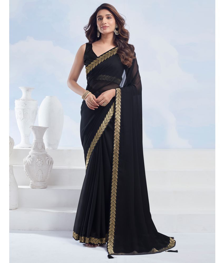     			Samah Georgette Solid Saree With Blouse Piece - Black ( Pack of 1 )