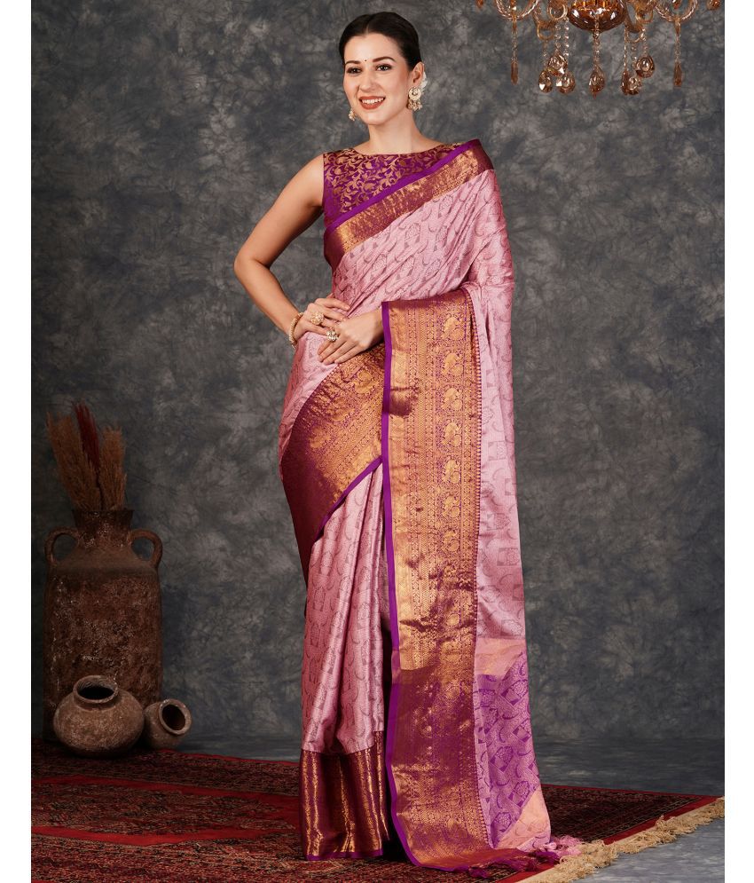     			Samah Silk Blend Woven Saree With Blouse Piece - Pink ( Pack of 1 )