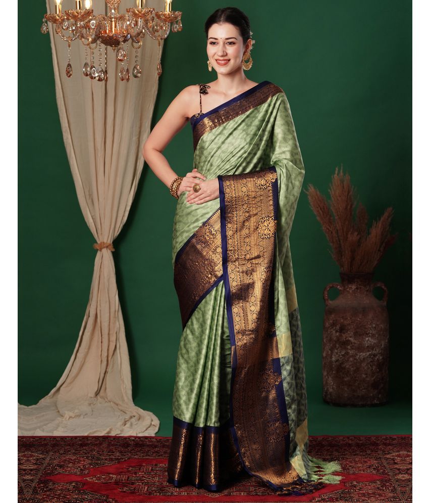     			Samah Silk Blend Woven Saree With Blouse Piece - Light Green ( Pack of 1 )