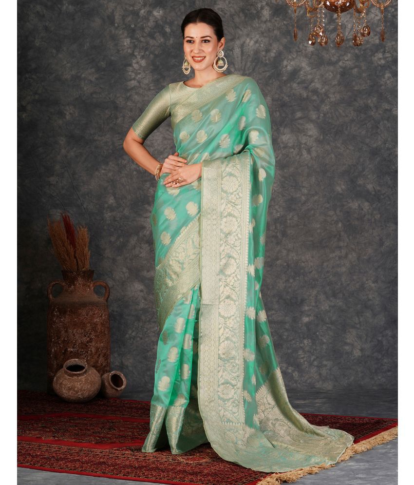     			Samah Silk Blend Woven Saree With Blouse Piece - Mint Green ( Pack of 1 )
