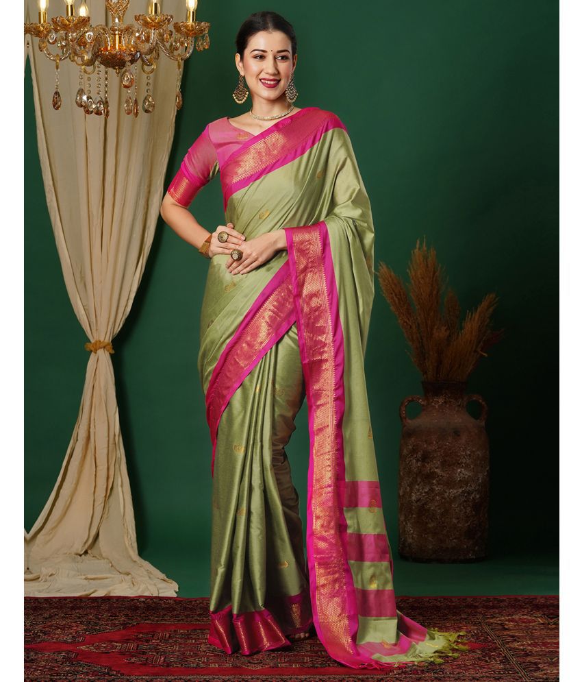     			Samah Silk Self Design Saree With Blouse Piece - Light Green ( Pack of 1 )