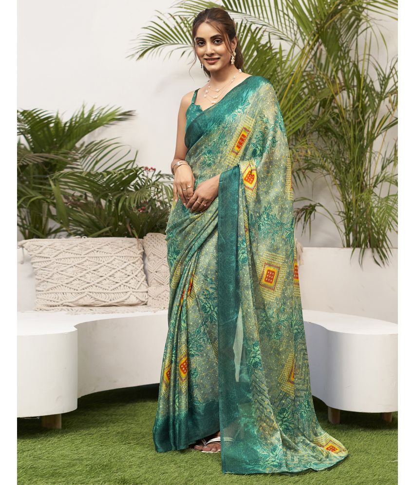     			Satrani Chiffon Printed Saree With Blouse Piece - Green ( Pack of 1 )