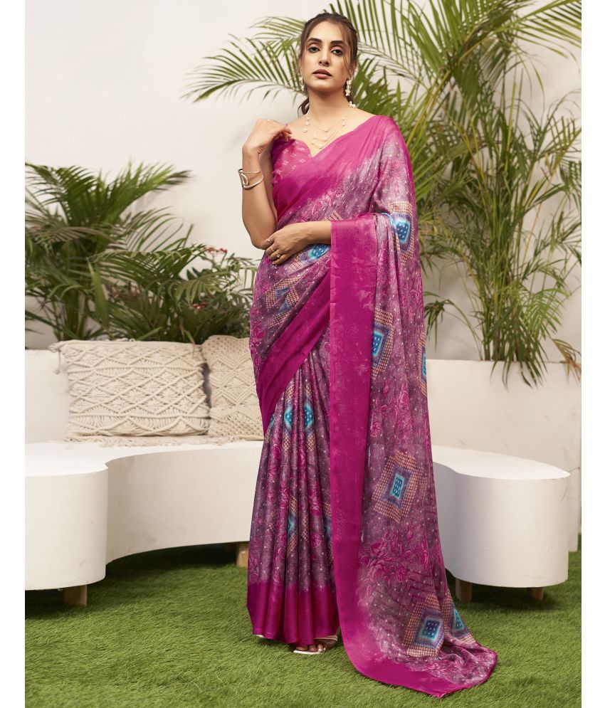     			Satrani Chiffon Printed Saree With Blouse Piece - Magenta ( Pack of 1 )