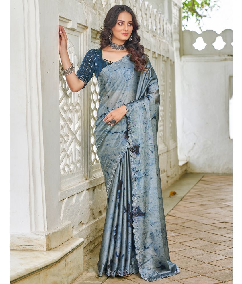     			Satrani Georgette Printed Saree With Blouse Piece - Blue ( Pack of 1 )