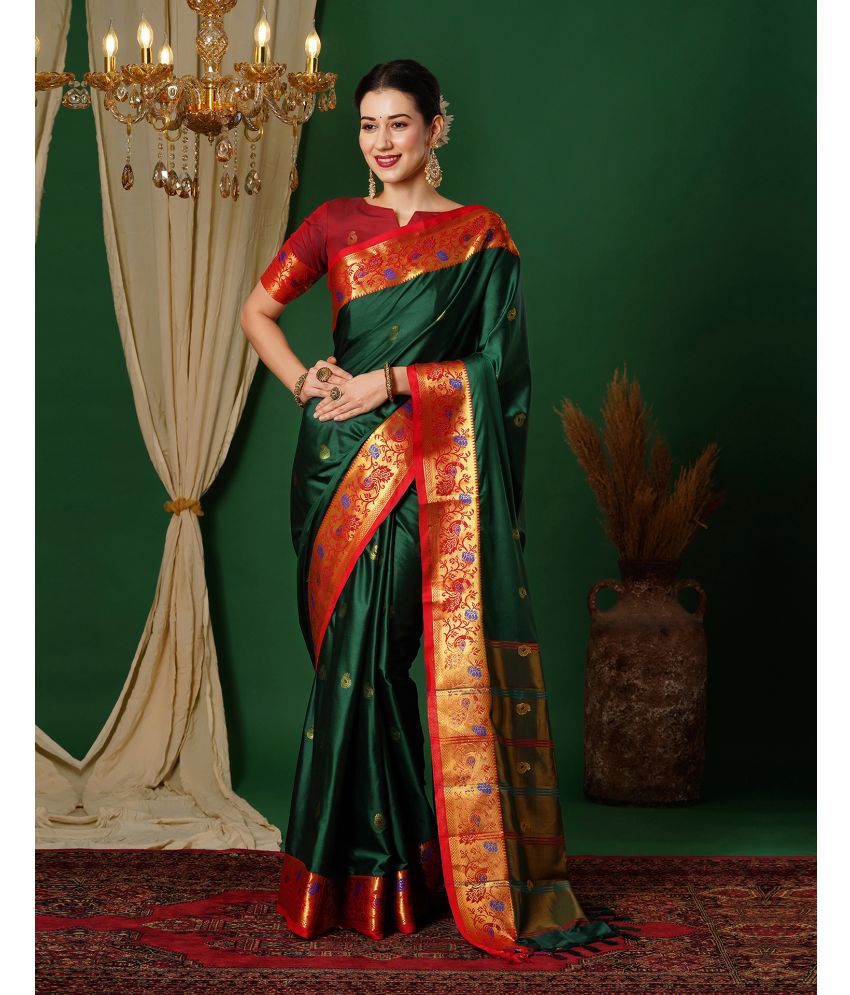     			Satrani Silk Self Design Saree With Blouse Piece - Green ( Pack of 1 )