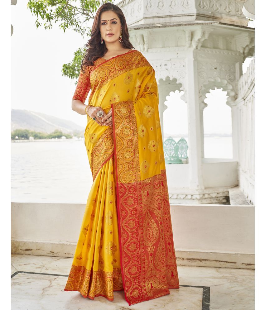     			Satrani Silk Self Design Saree With Blouse Piece - Yellow ( Pack of 1 )