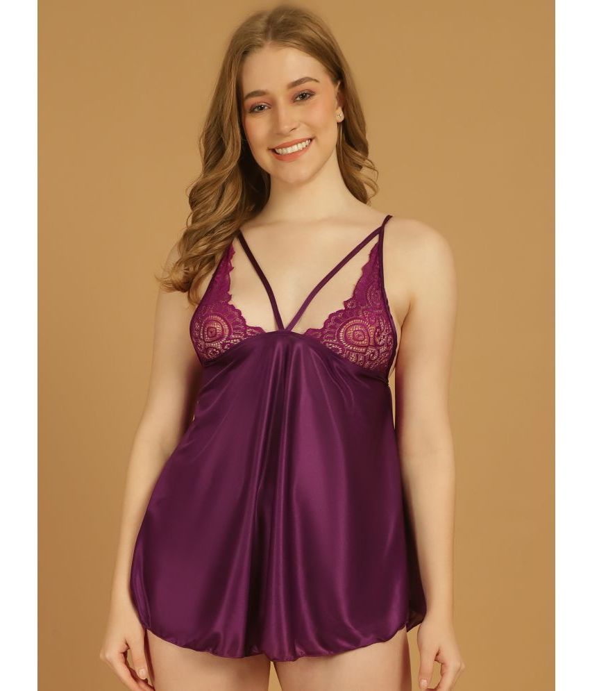     			Stylee Lifestyle Purple Satin Women's Nightwear Baby Doll Dresses With Panty ( Pack of 1 )