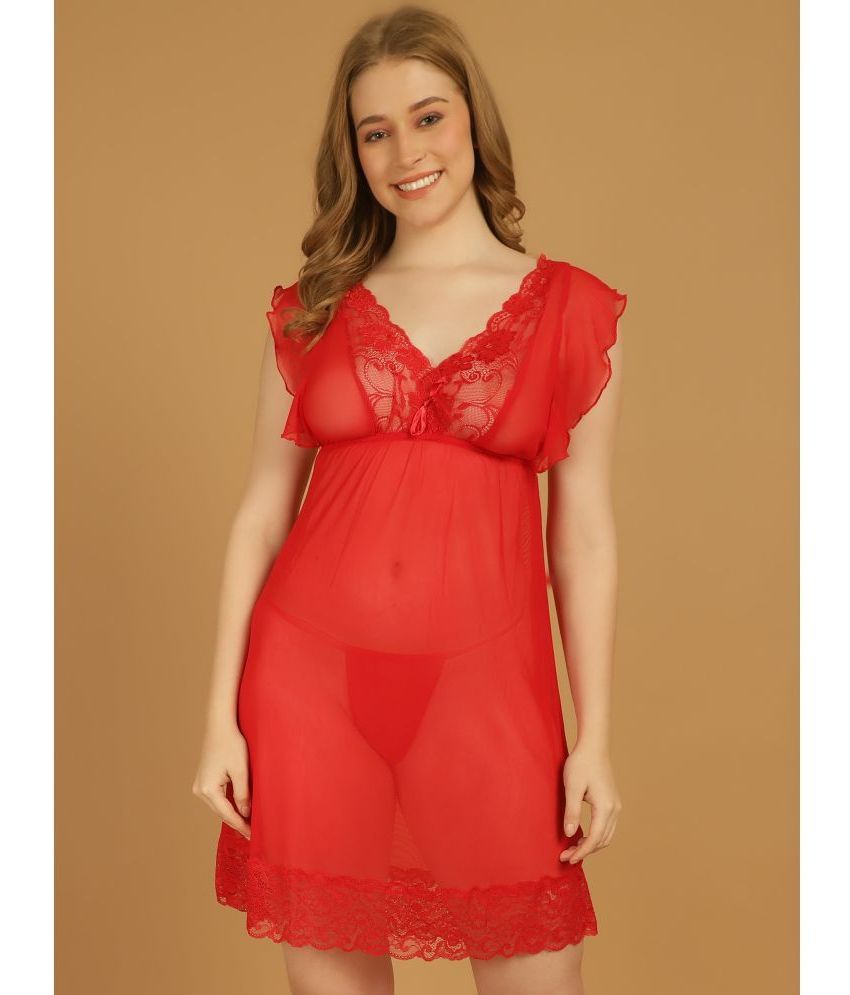     			Stylee Lifestyle Red Net Women's Nightwear Baby Doll Dresses With Panty ( Pack of 1 )