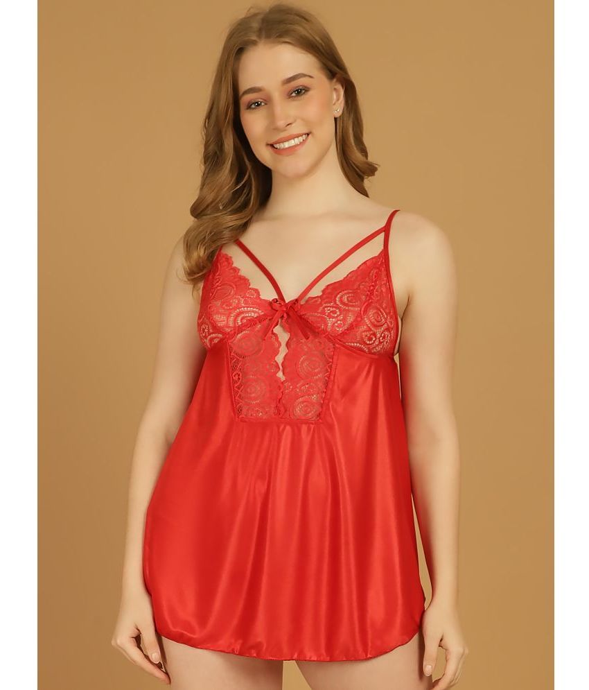     			Stylee Lifestyle Red Satin Women's Nightwear Baby Doll Dresses With Panty ( Pack of 1 )