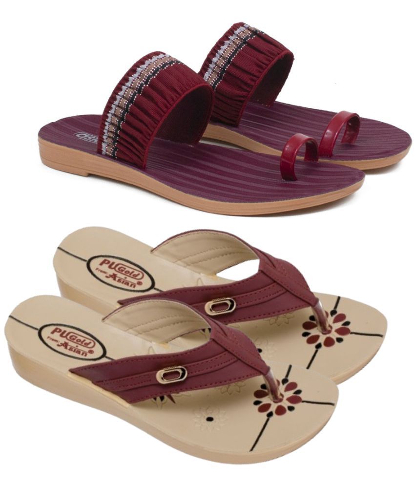     			ASIAN Red Women's Leather Slipper