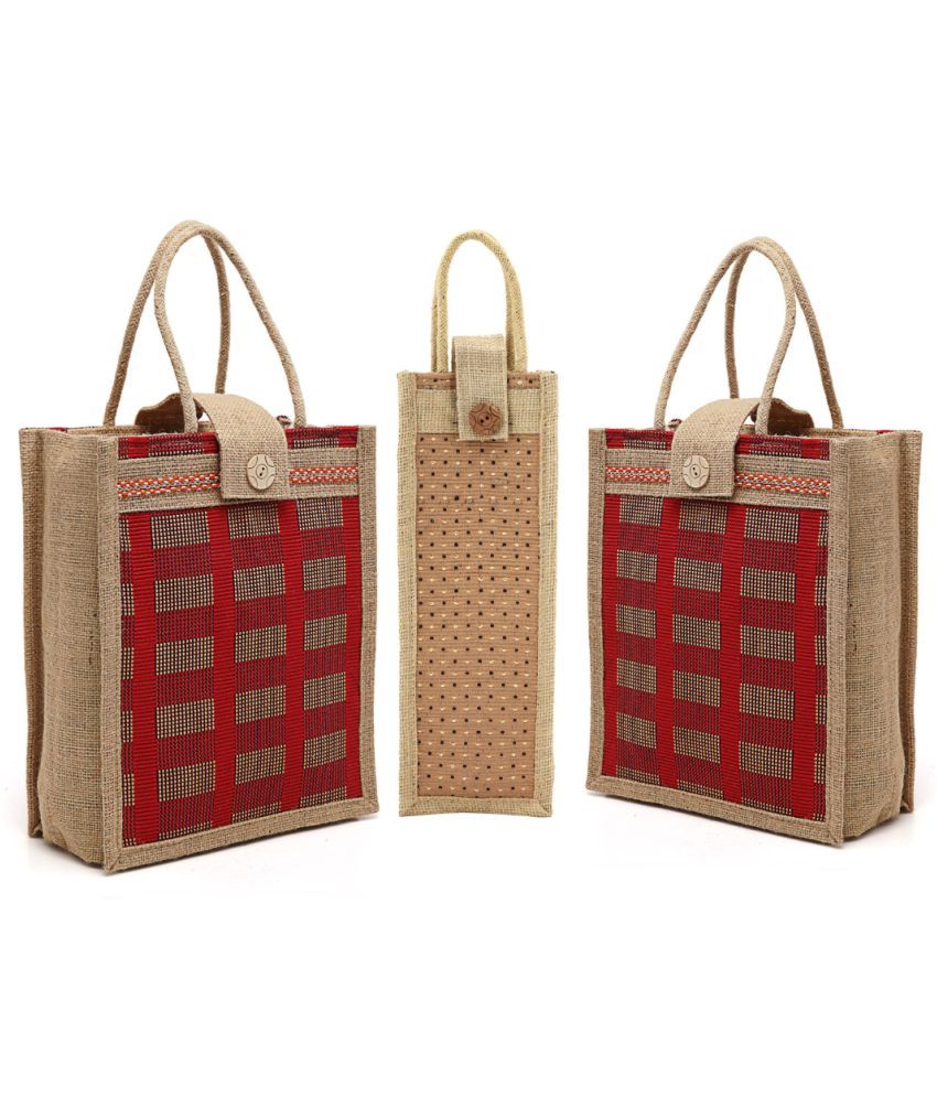     			ENSAC Red Jute Lunch Bag Pack of 3