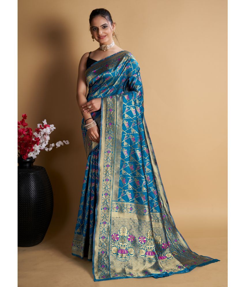     			GARIYA Art Silk Embellished Saree With Blouse Piece - SkyBlue ( Pack of 1 )