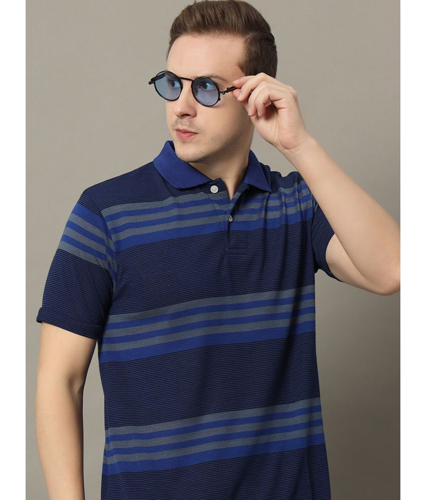     			GET GOLF Cotton Blend Regular Fit Striped Half Sleeves Men's Polo T Shirt - Blue ( Pack of 1 )