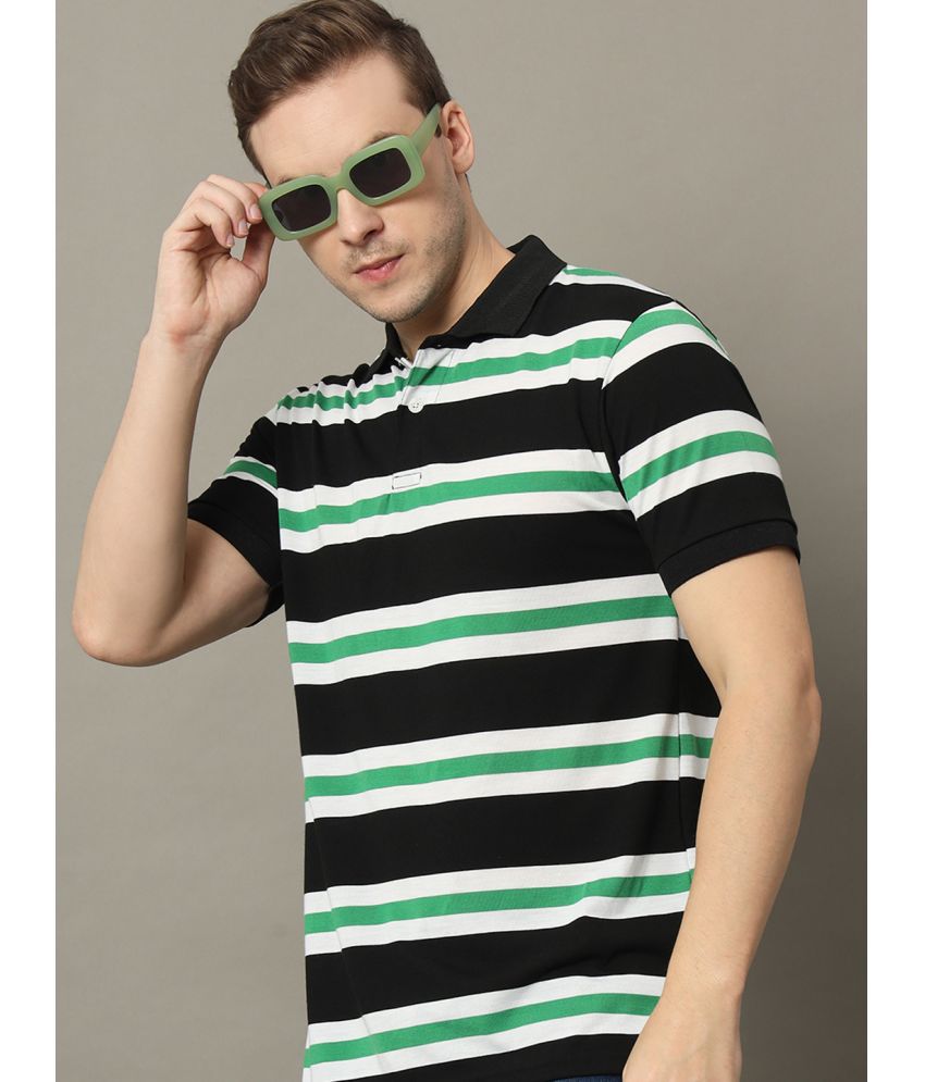     			GET GOLF Cotton Blend Regular Fit Striped Half Sleeves Men's Polo T Shirt - Black ( Pack of 1 )