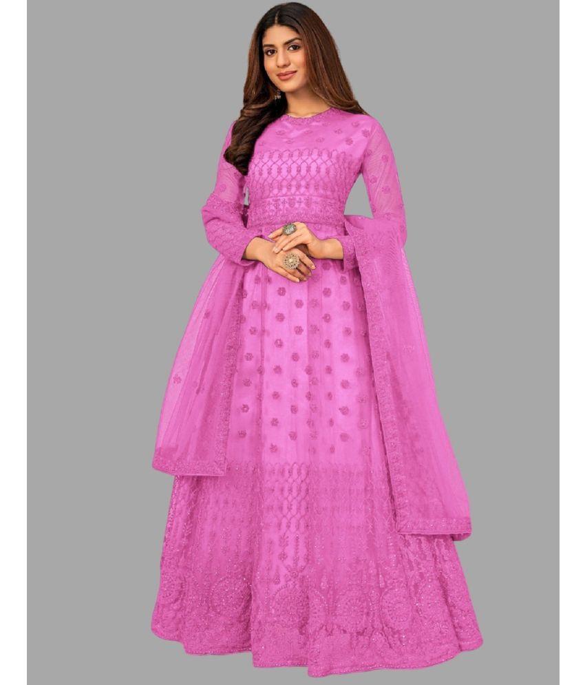     			A TO Z CART Pink Flared Net Women's Semi Stitched Ethnic Gown ( Pack of 1 )