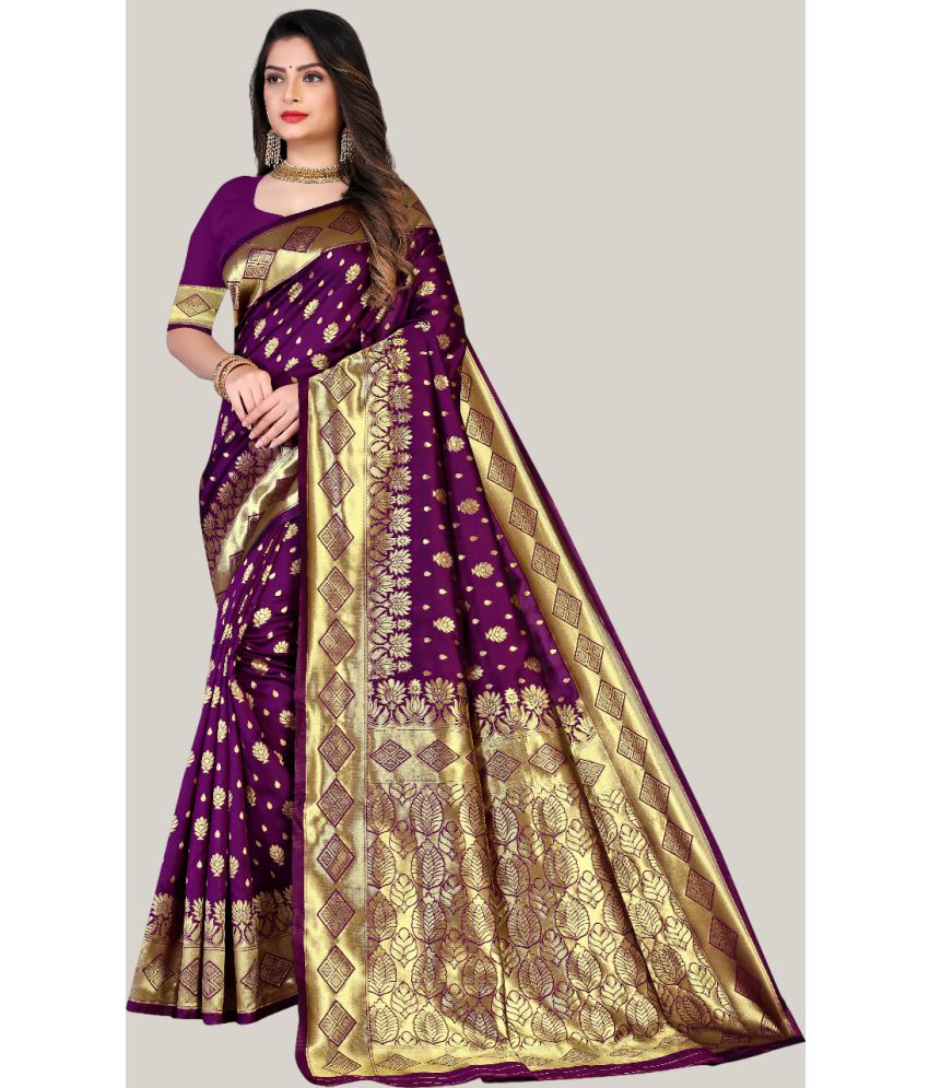     			Balaji's Banarasi Silk Embellished Saree With Blouse Piece - Wine ( Pack of 1 )