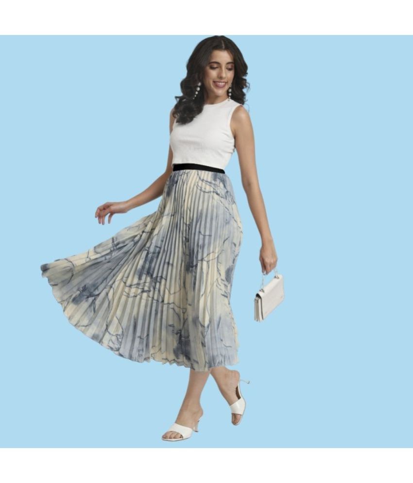     			Femvy Blue,White Crepe Women's Flared Skirt ( Pack of 1 )