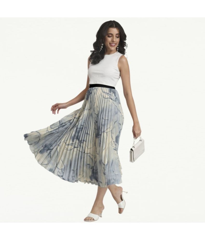     			Femvy Blue,White Crepe Women's Flared Skirt ( Pack of 1 )