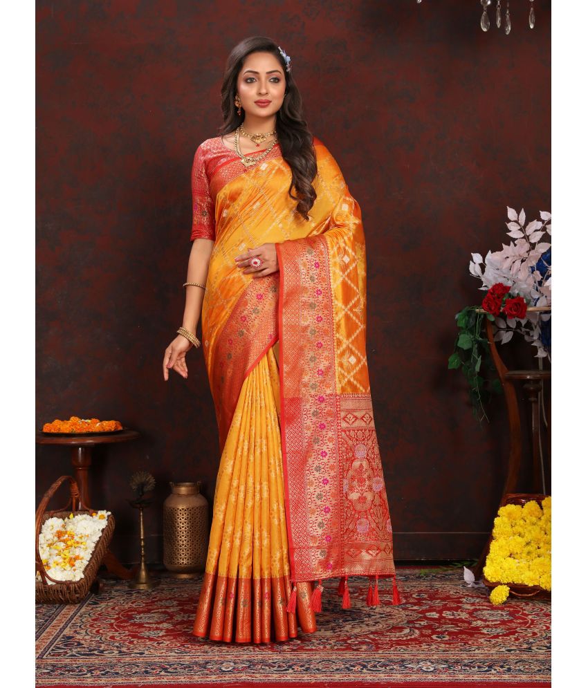     			OFLINE SELCTION Silk Blend Self Design Saree With Blouse Piece - Yellow ( Pack of 1 )
