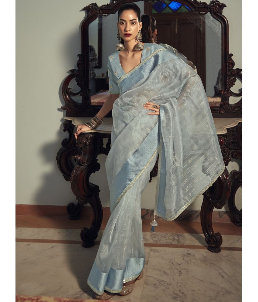     			Stylee Lifestyle Organza Woven Saree With Blouse Piece - LightBLue ( Pack of 1 )