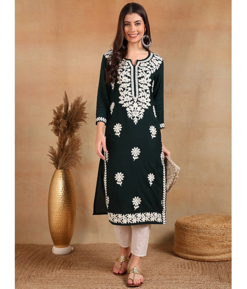     			Vaamsi Rayon Embroidered Straight Women's Kurti - Green ( Pack of 1 )