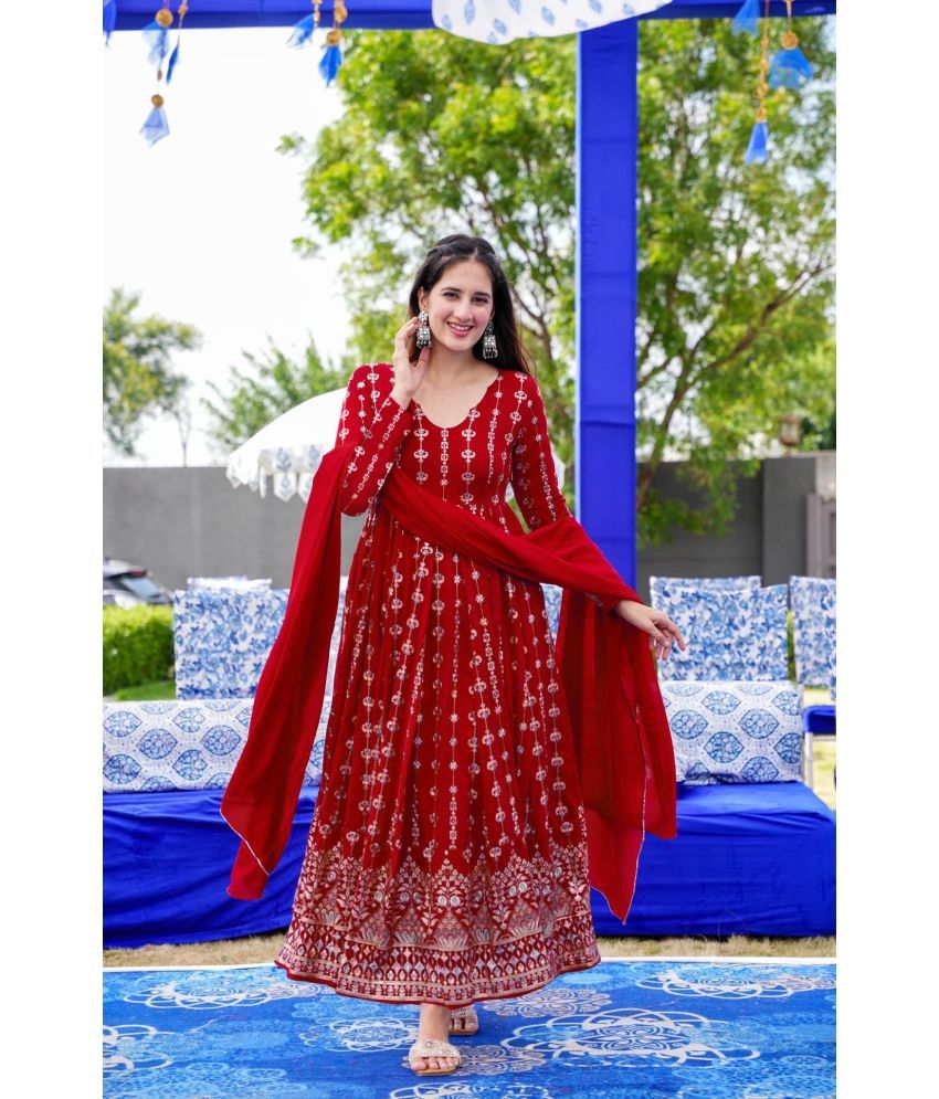     			kedar fab Red Anarkali Georgette Women's Stitched Ethnic Gown ( Pack of 1 )