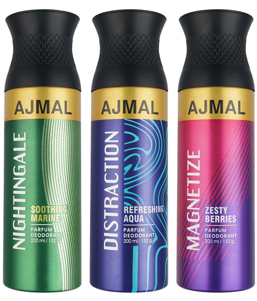    			AJMAL Nightingale & Distraction& Magnetize Deodorant Spray for Unisex 600 ml ( Pack of 3 )