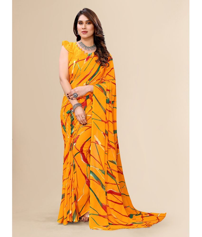     			ANAND SAREES Georgette Printed Saree With Blouse Piece - Yellow ( Pack of 1 )