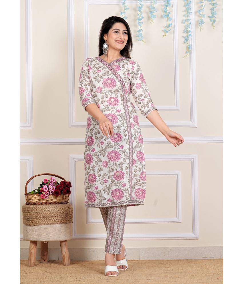     			Angvarnika Cotton Printed Straight Women's Kurti - Pink ( Pack of 2 )