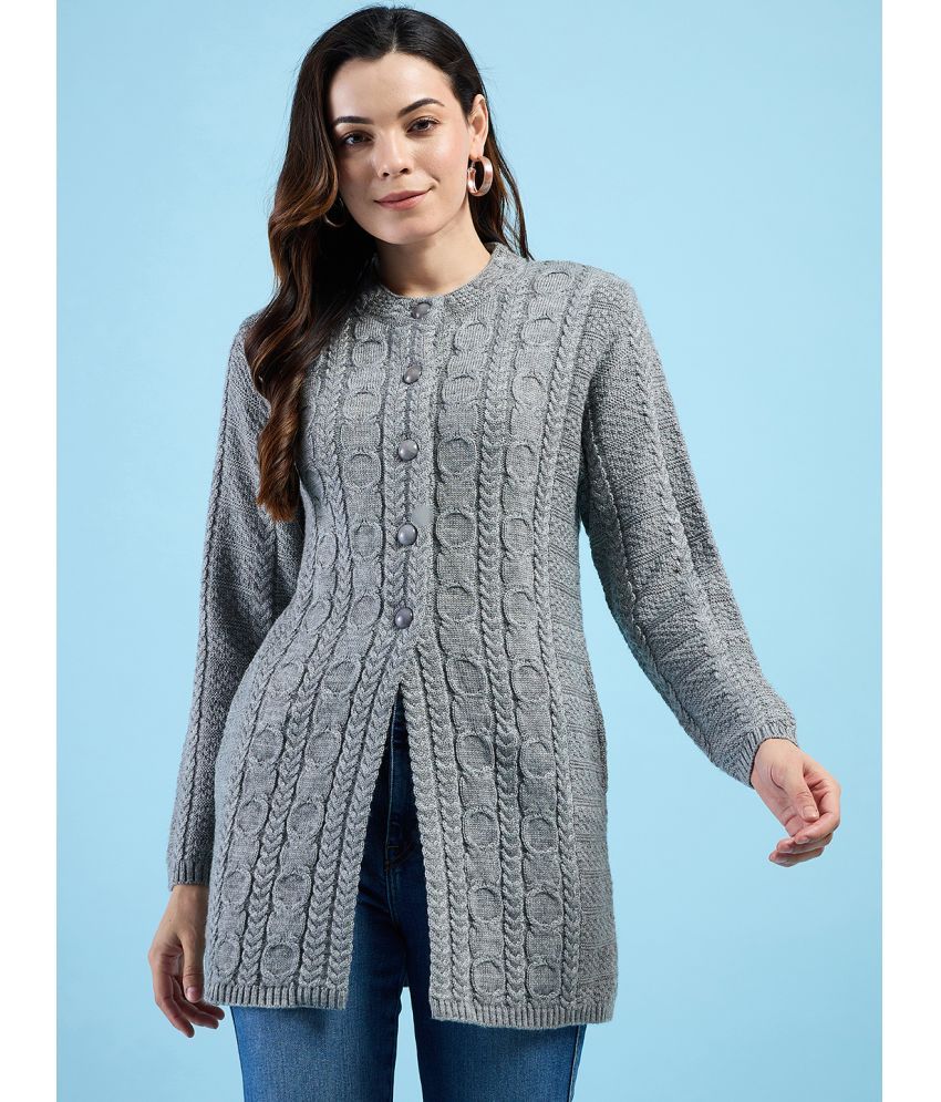     			Clapton Pure Wool Round Neck Women's Cardigans Dress - Grey ( )