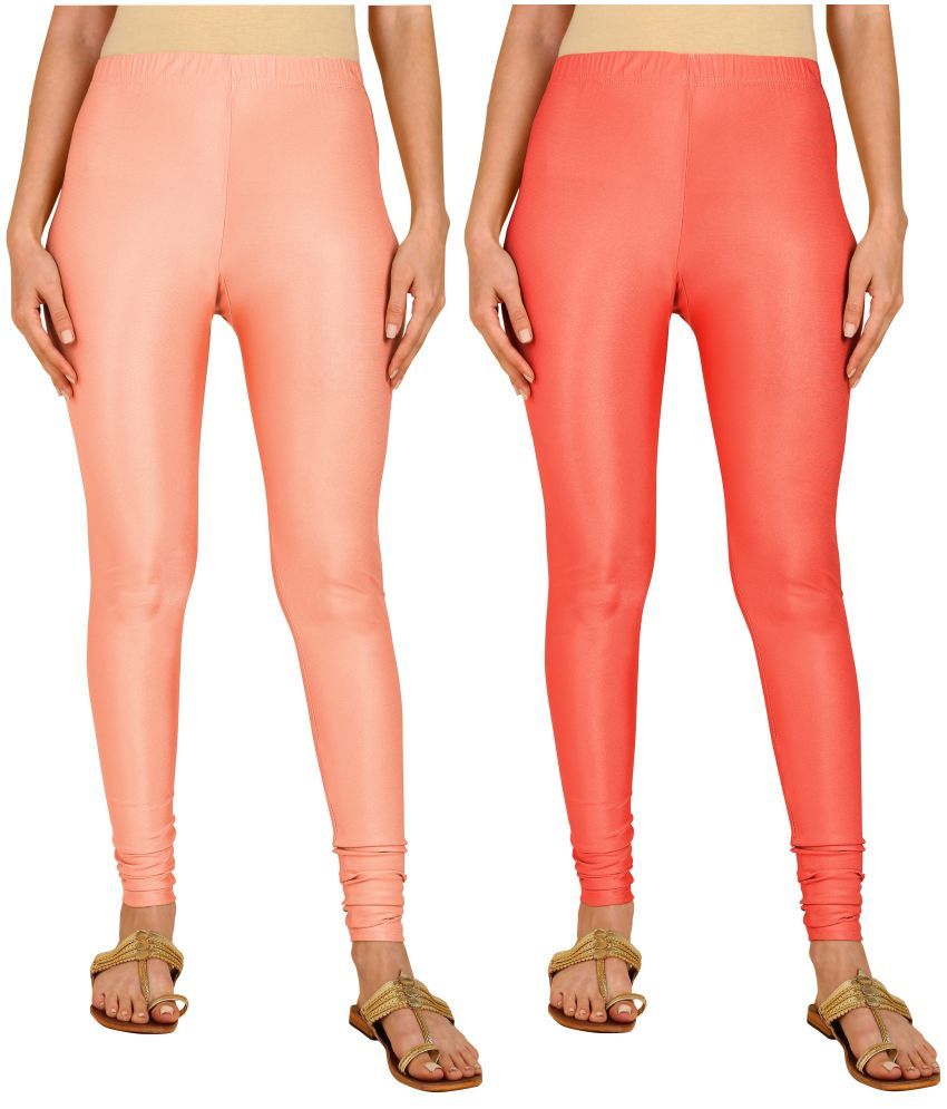     			Colorscube - Coral,Peach Lycra Women's Churidar ( Pack of 2 )