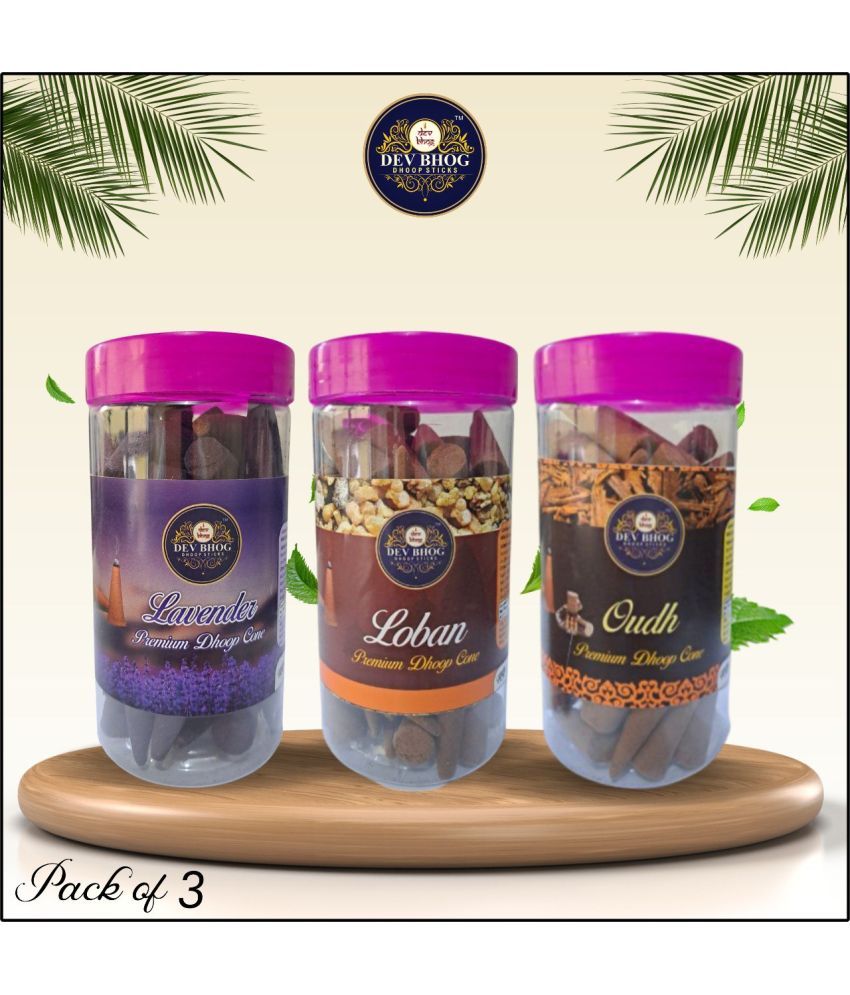     			DEV BHOG Dhoop,Aromatic Cone Lavender,Loban,Oudh 125 gm ( Pack of 3 )