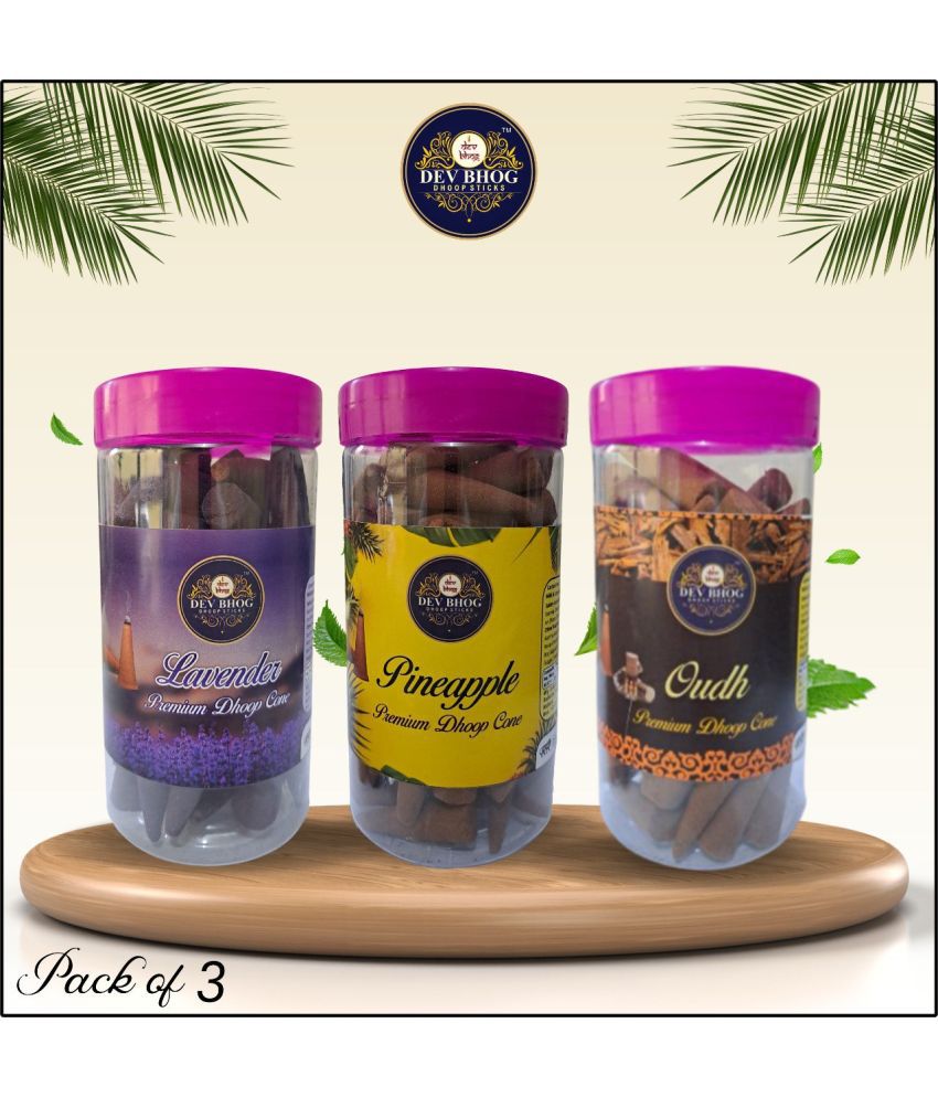     			DEV BHOG Dhoop,Aromatic Cone Lavender,Pineapple,Oudh 125 gm ( Pack of 3 )