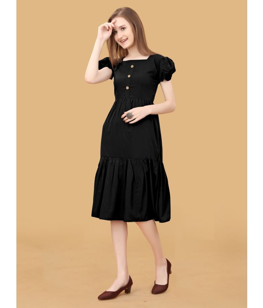     			Femvy Rayon Solid Midi Women's Fit & Flare Dress - Black ( Pack of 1 )