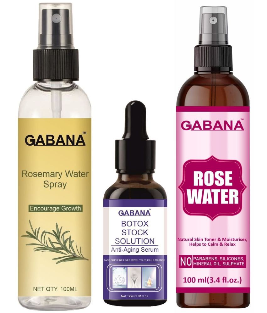     			Gabana Beauty Natural Rosemary Water | Hair Spray For Regrowth 100ml, Botox Stock Solution Anti Ageing Serum 30ml & Natural Rose Water 100ml - Set of 3 Items