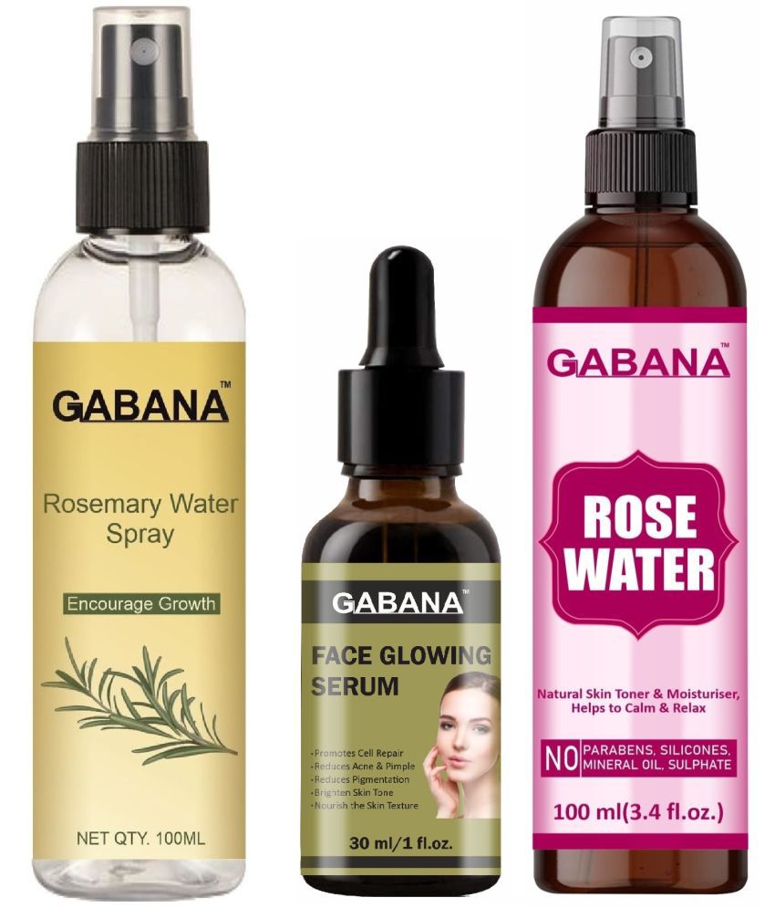     			Gabana Beauty Natural Rosemary Water | Hair Spray For Regrowth 100ml, Face Glowing Serum 30ml & Natural Rose Water 100ml - Set of 3 Items