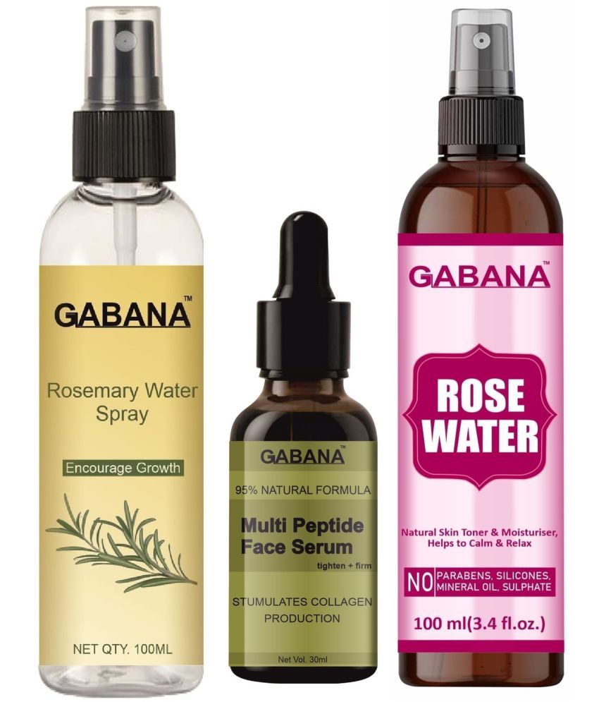     			Gabana Beauty Natural Rosemary Water | Hair Spray For Regrowth 100ml, Multi Peptide Face Serum 30ml & Natural Rose Water 100ml - Set of 3 Items